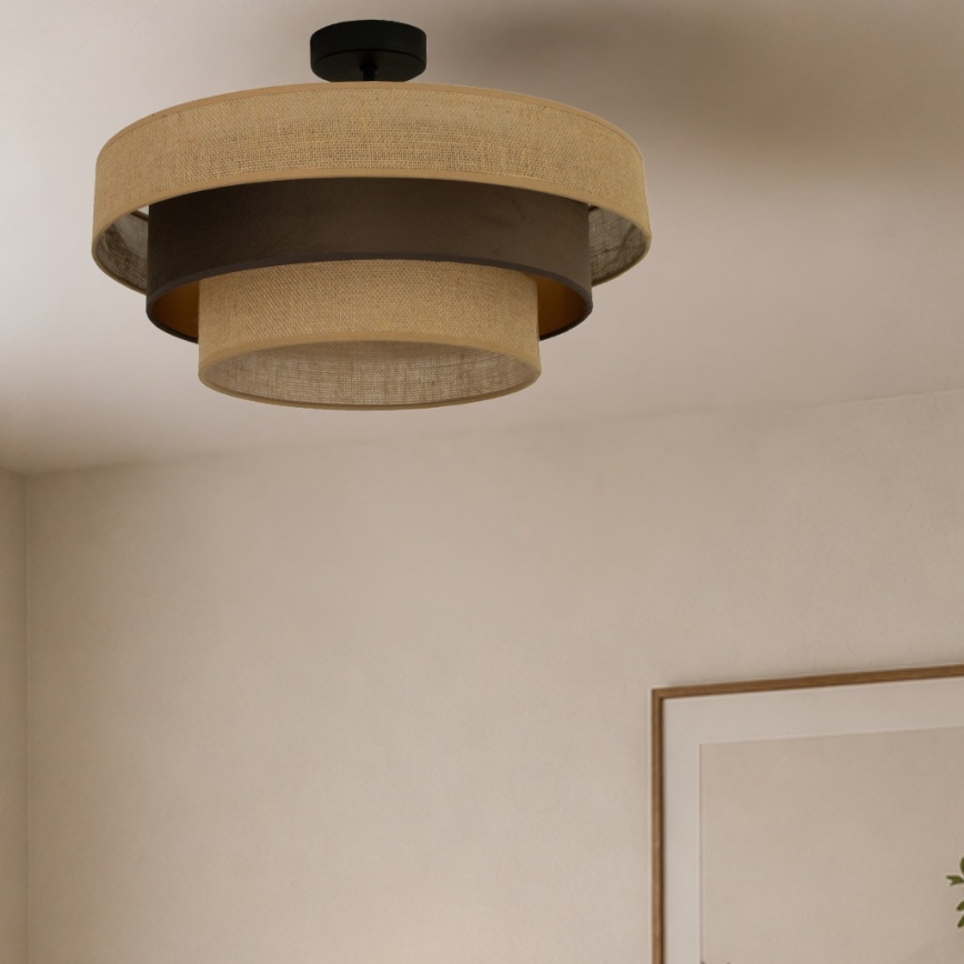 Προσκολλητό φωτιστικό οροφής WENTA 1xE27/60W/230V διάμ. 50 εκ. γιούτα/καφέ
