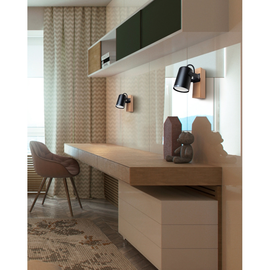 Προβολέας τοίχου 1xGU10/50W/230V οξιά/μαύρο