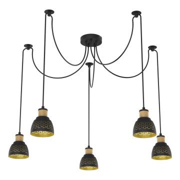 Prezent 27525 - Κρεμαστό φωτιστικό οροφής MESCALA 5xE14/40W/230V spider μαύρο/Καουτσουκόδεντρο