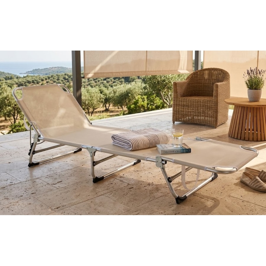 Πτυσσόμενη, ρυθμιζόμενη ξαπλώστρα SUNO 56x190 cm σε κρεμ απόχρωση