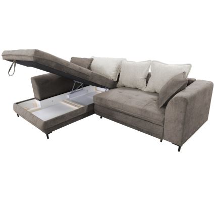 Πτυσσόμενη γωνιακή σύνθεση καθιστικού σε σχήμα L με αποθηκευτικό χώρο LAGOA, αριστερή, τάουπ/γκρι