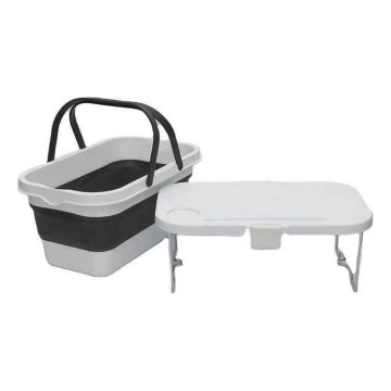 Πτυσσόμενο καλάθι πικνίκ για κάμπινγκ με καπάκι 2σε1 λευκό/γκρι