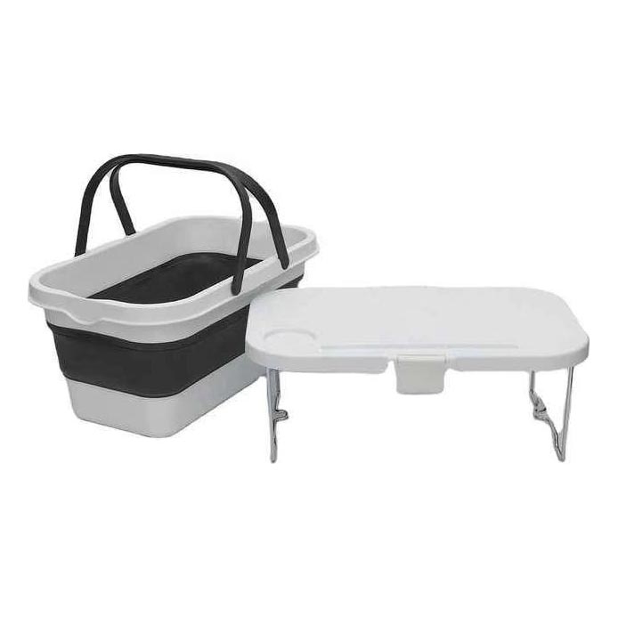 Πτυσσόμενο καλάθι πικνίκ για κάμπινγκ με καπάκι 2σε1 λευκό/γκρι