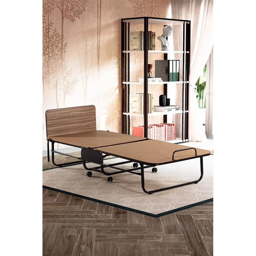 Πτυσσόμενο μεταλλικό μονό κρεβάτι HERON 80x190 cm με στρώμα, λευκό — μέγιστο φορτίο 120 kg