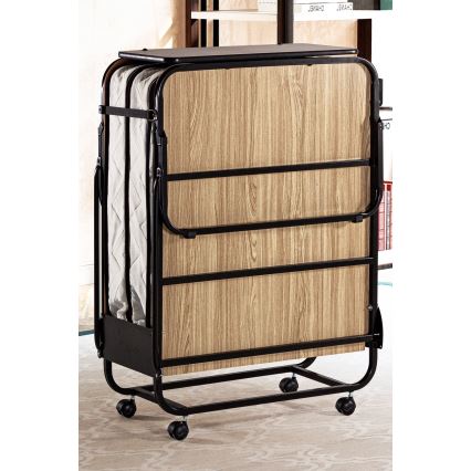 Πτυσσόμενο μεταλλικό μονό κρεβάτι HERON 80x190 cm με στρώμα, λευκό — μέγιστο φορτίο 120 kg