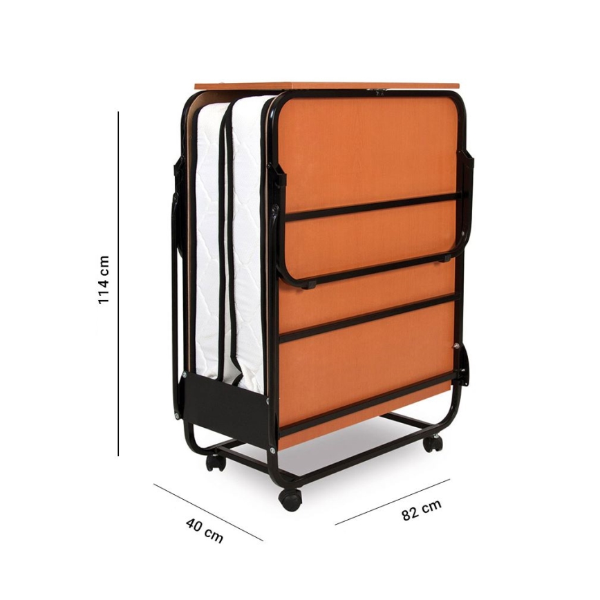 Πτυσσόμενο μεταλλικό μονό κρεβάτι HERON 80x190 cm με στρώμα, λευκό — μέγιστο φορτίο 120 kg