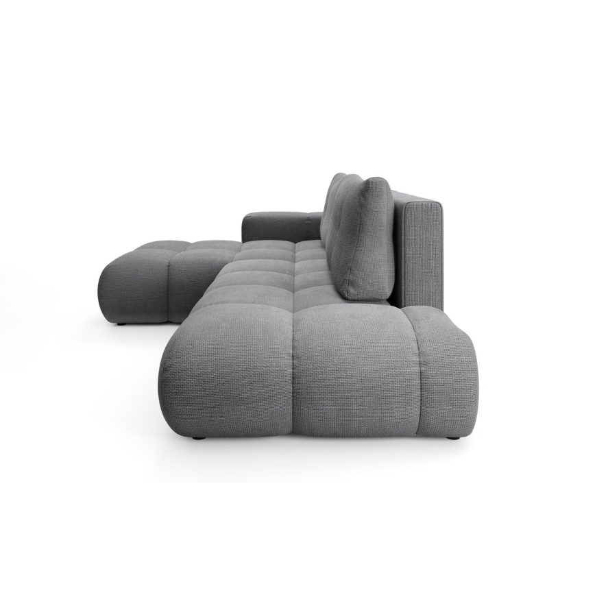 Αναδιπλούμενος γωνιακός επενδεδυμένος καναπές‑κρεβάτι ALMADA σε σχήμα L, αριστερός, γκρι, με αποθηκευτικό χώρο