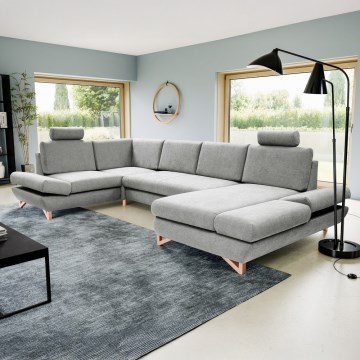 Πτυσσόμενος γωνιακός ταπετσαρισμένος καναπές U-σχήματος AVESTA με αποθηκευτικό χώρο, γκρι