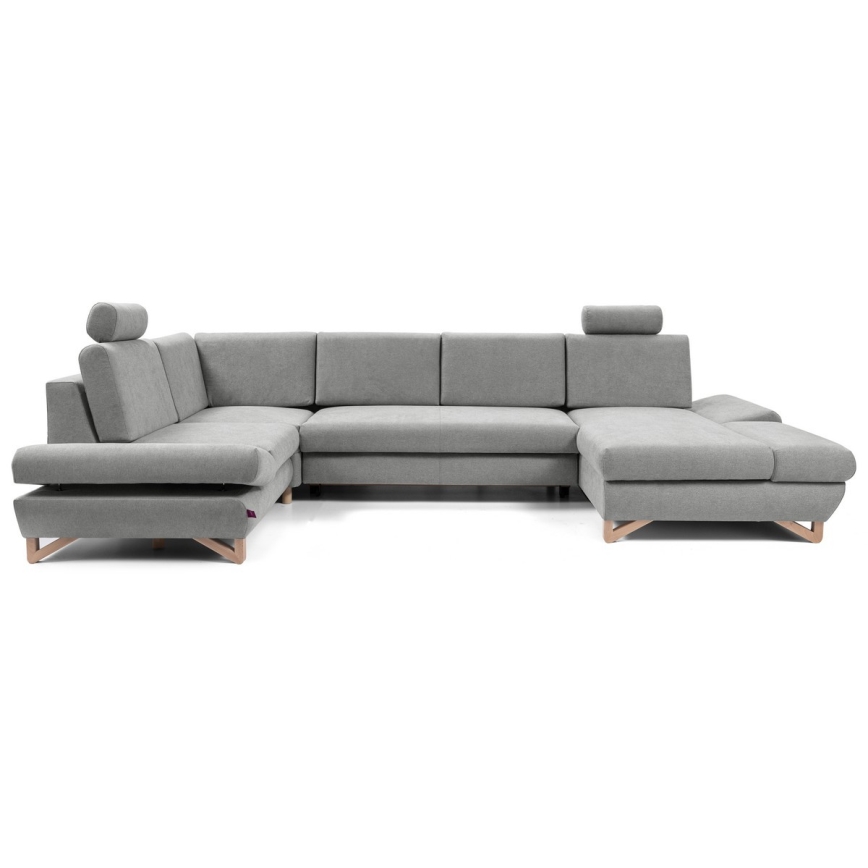 Πτυσσόμενος γωνιακός ταπετσαρισμένος καναπές U-σχήματος AVESTA με αποθηκευτικό χώρο, γκρι