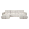 Πτυσσόμενος επενδεδυμένος γωνιακός καναπές σε σχήμα U με αποθηκευτικό χώρο ALMADA μπεζ