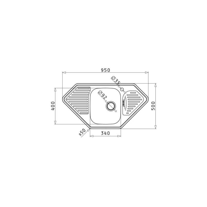 Pyramis 108760801 - Νεροχύτης κουζίνας MEDUSA CORNER 95x50 εκ.