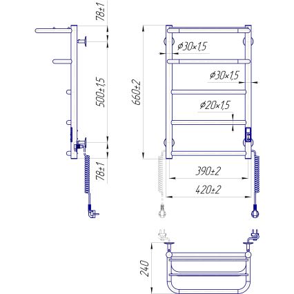 Πετσετοκρεμάστρα-σκάλα για μπάνιο HOTEL 75W/230V 66x42 cm, ανοξείδωτο/λευκό, δεξιά σύνδεση