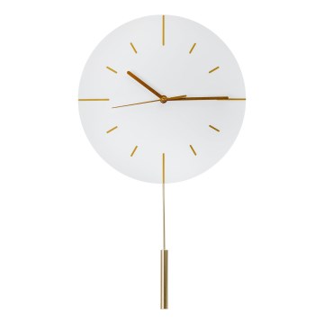 Ρολόι τοίχου με εκκρεμές, διάμετρος 30 εκ., 1xAA, λευκό/χρυσό