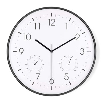 Ρολόι τοίχου με θερμόμετρο και υγρόμετρο, διάμετρος 30,5 εκ., 1xAA, μαύρο