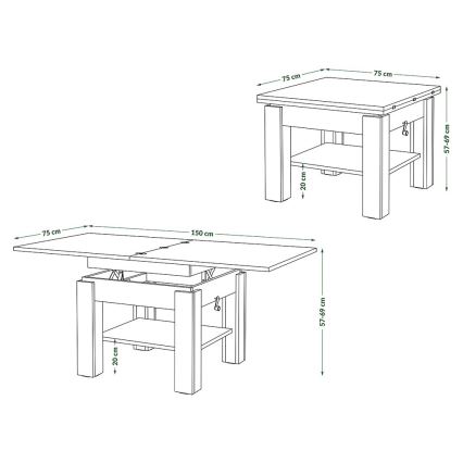 Πολυλειτουργικό επεκτεινόμενο τραπέζι σαλονιού/τραπεζαρίας CALEB με ανασηκούμενη επιφάνεια, γκρι μπετόν/λευκό