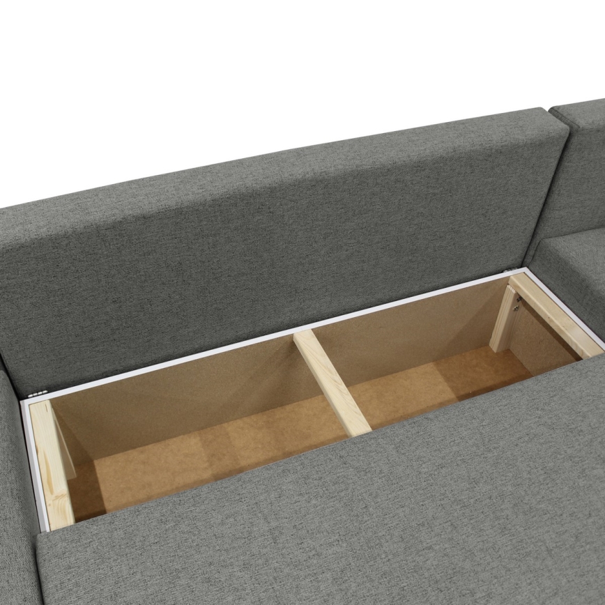 Πολυλειτουργικός γωνιακός καναπές σε σχήμα U ALMEIDA, αναδιπλούμενος σε κρεβάτι με αποθηκευτικό χώρο, ανθρακί