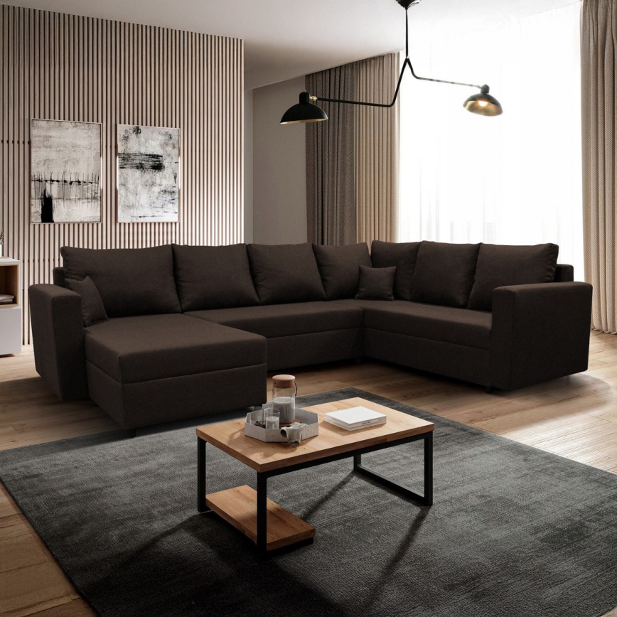 Πολυλειτουργικός γωνιακός καναπές‑κρεβάτι σε σχήμα U με αποθηκευτικό χώρο SEYA, καφέ