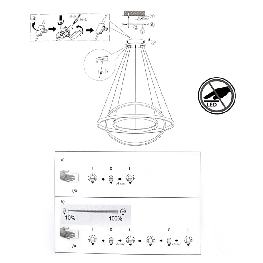 Leuchten Direkt 11526-55 - Πολύφωτο dimmer LED σε σχοινί CIRCLE 1xLED/13,5W/230V + LED/19,5W + LED/24W