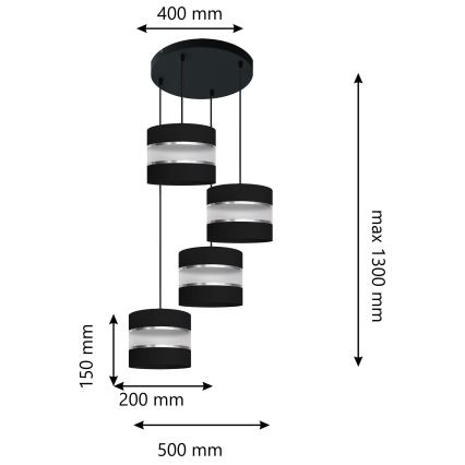 Πολύφωτο κρεμαστό HELEN 4xE27/15W/230V μαύρο