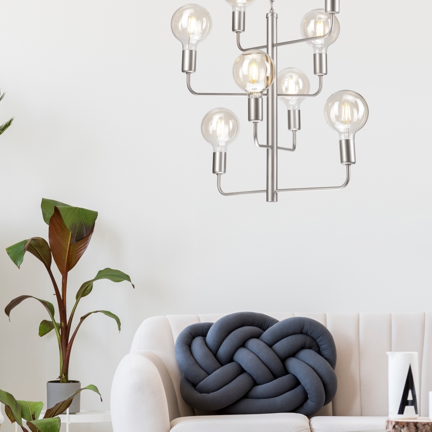 Πολύφωτο κρεμαστό ORLANDO 8xE27/60W/230V ασημί