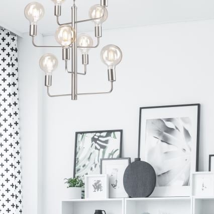 Πολύφωτο κρεμαστό ORLANDO 8xE27/60W/230V ασημί