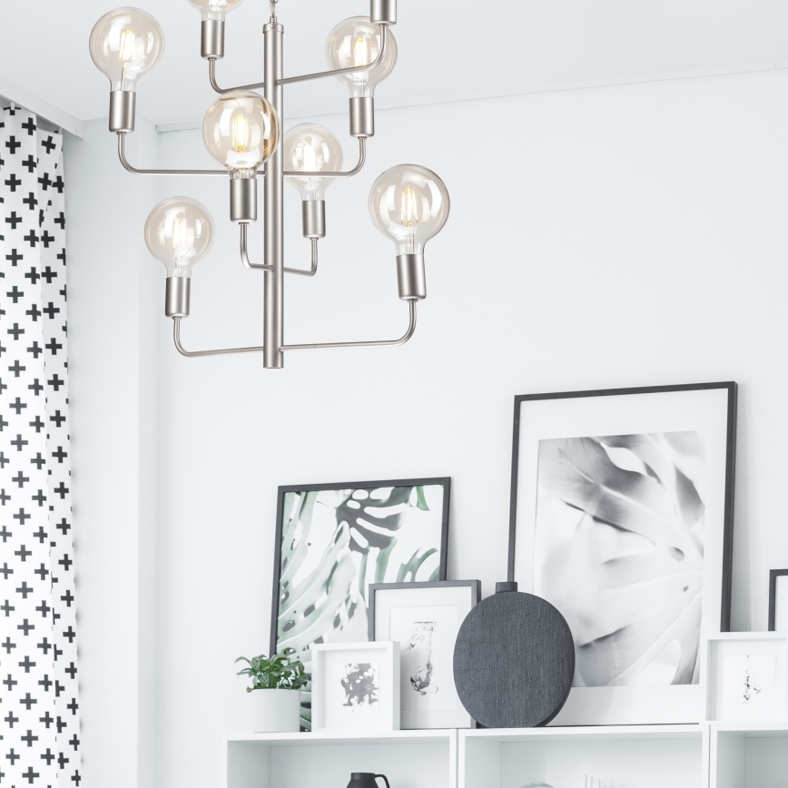 Πολύφωτο κρεμαστό ORLANDO 8xE27/60W/230V ασημί