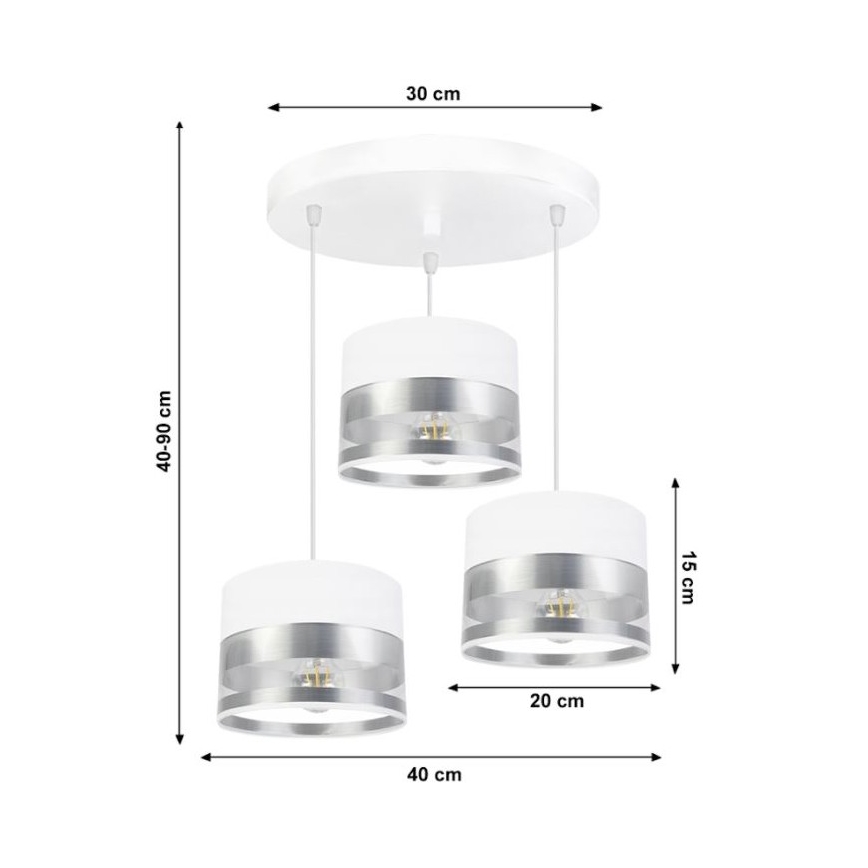 Πολύφωτο κρεμαστό σε ράγα MILO 3xE27/60W/230V ασημί