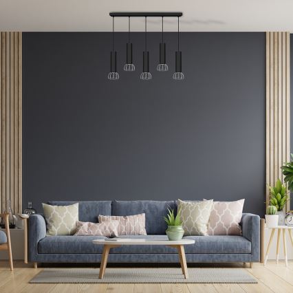 Πολύφωτο κρεμαστό ράγα DANTE 5xGU10/25W/230V μαύρο/ γυαλιστερό χρώμιο