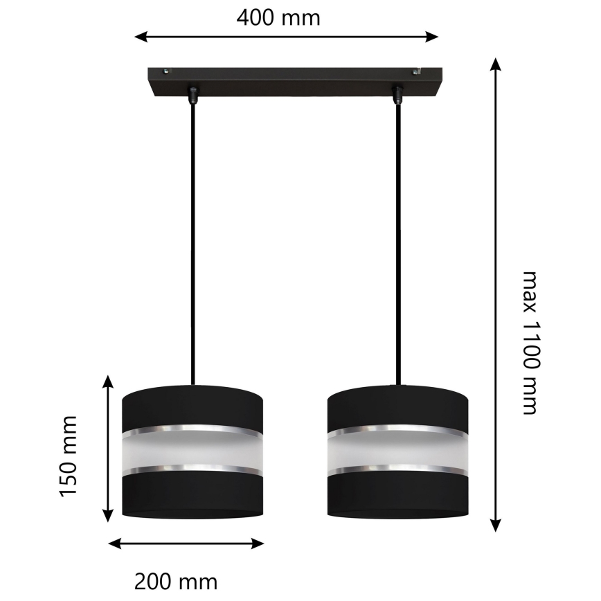 Πολύφωτο κρεμαστό ράγα HELEN 2xE27/15W/230V μαύρο