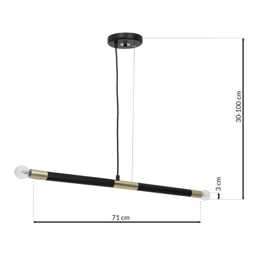 Πολύφωτο κρεμαστό με σύρμα BASTONE 2xE14/40W/230V μαύρο/χρυσαφί