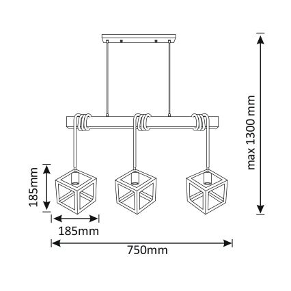 Πολύφωτο κρεμαστό με σύρμα SWEDEN 3xE27/20W/230V