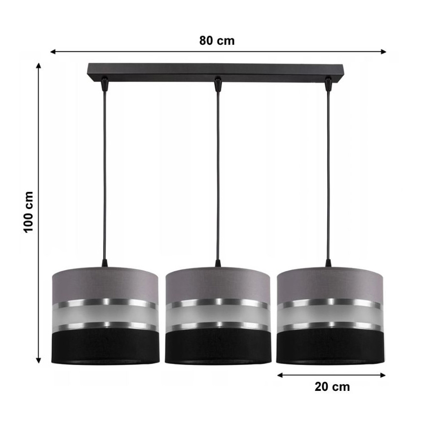 Πολύφωτο σε σχοινί CORAL 3xE27/60W/230V μαύρο και γκρι