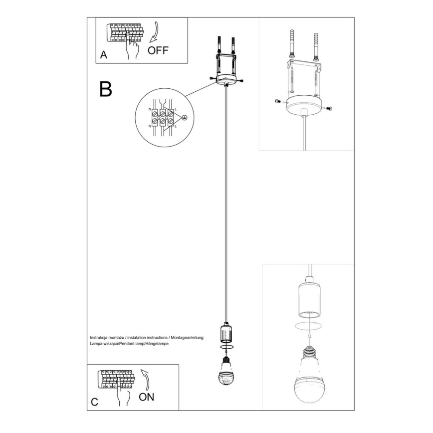 Πολύφωτο σε σχοινί EDISON 1xE27/60W/230V μαύρο