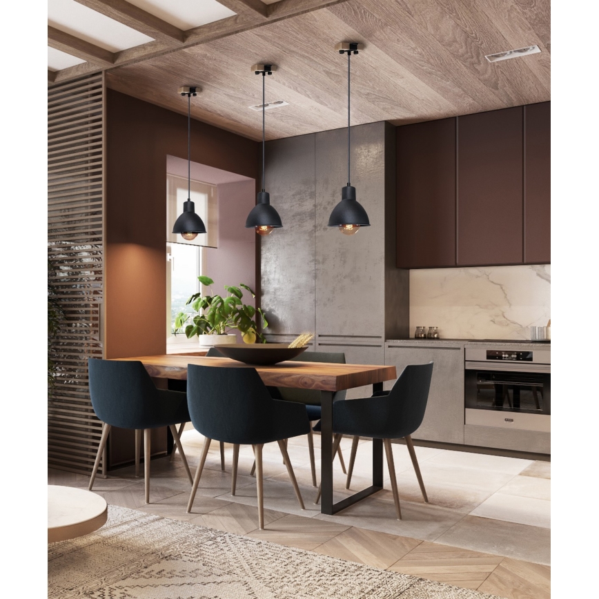 Πολύφωτο με συρματόσχοινο 1xE27/40W/230V οξιά/μαύρο