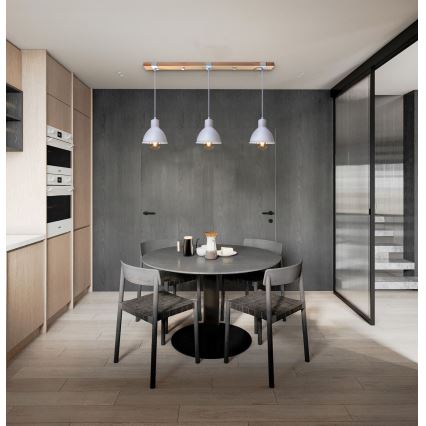 Πολύφωτο με συρματόσχοινο 3xE27/40W/230V οξιά/λευκό