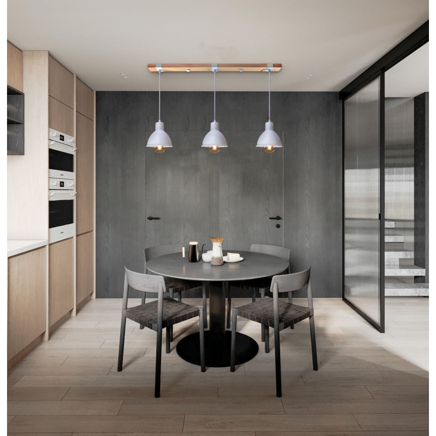 Πολύφωτο με συρματόσχοινο 3xE27/40W/230V οξιά/λευκό