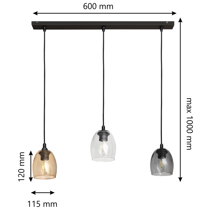 Πολύφωτο με συρματόσχοινο BRILLANT 3xE27/15W/230V μπεζ/διαφανής/γκρι