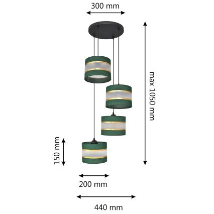 Πολύφωτο με συρματόσχοινο HELEN 4xE27/15W/230V πράσινο/χρυσαφί