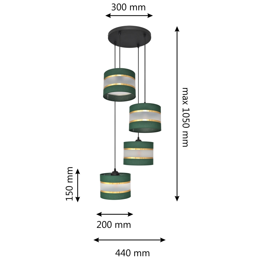 Πολύφωτο με συρματόσχοινο HELEN 4xE27/15W/230V πράσινο/χρυσαφί