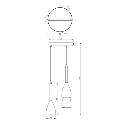 Πολύφωτο με συρματόσχοινο MUZA 3xE27/60W/230V στρογγυλό