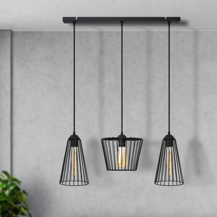 Πολύφωτο με συρματόσχοινο TORRI 3xE27/15W/230V μαύρο