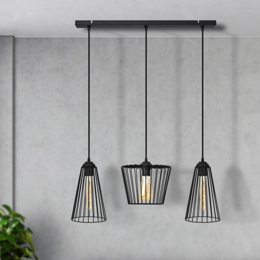 Πολύφωτο με συρματόσχοινο TORRI 3xE27/15W/230V μαύρο