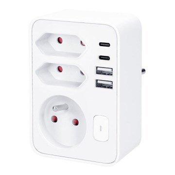 Πολύπριζο 1×16 A + 2×2,5 A με 2 θύρες φόρτισης USB (A + C), λευκό