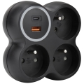 Πολύπριζο 3x 15A με θύρες USB A και C, μαύρο