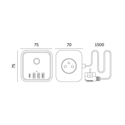 Πολύπριζο κύβος με διακόπτη LINEA 3x230V + 4xUSB A/C λευκό