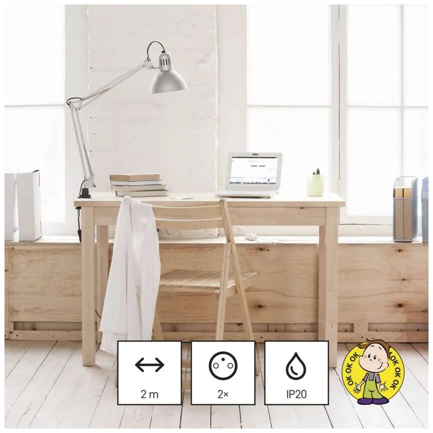 Πολύπριζο προέκτασης ρεύματος με 2 πρίζες, 2x USB-A και USB-C — μήκος καλωδίου 1,4 m