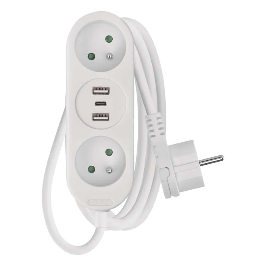 Πολύπριζο προέκτασης ρεύματος με 2 πρίζες, 2x USB-A και USB-C — μήκος καλωδίου 1,4 m