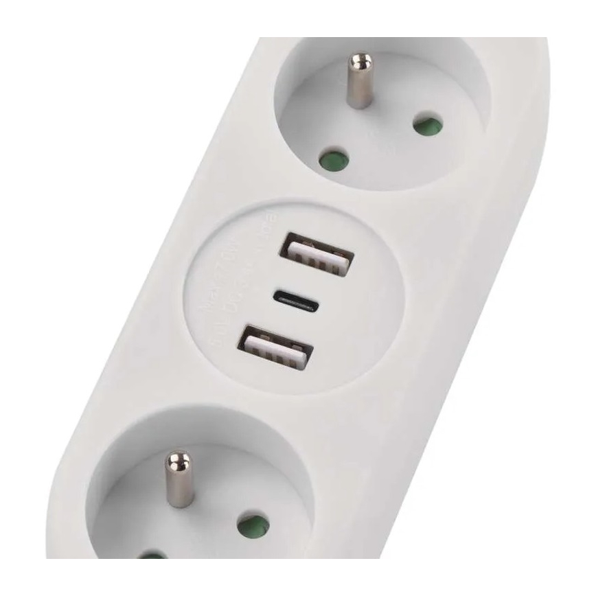 Πολύπριζο προέκτασης ρεύματος με 2 πρίζες, 2x USB-A και USB-C — μήκος καλωδίου 1,4 m