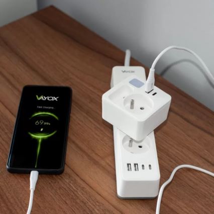 Πολύπριζο με 2 υποδοχές + USB-C + USB-A με ενσωματωμένο LED φωτισμό LED/0,5W/230V 3000K