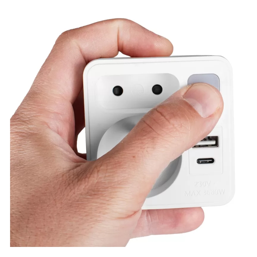 Πολύπριζο με 2 υποδοχές + USB-C + USB-A με ενσωματωμένο LED φωτισμό LED/0,5W/230V 3000K